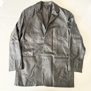 Alfani Mens Black Genuine Leather Blazer Jacket Size 42L Lined Three Button